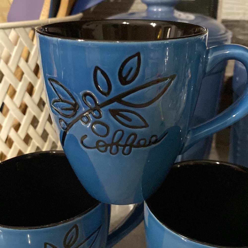 Starbucks 2007 blue and black etched with leaves and coffee beans - Picture 2 of 7